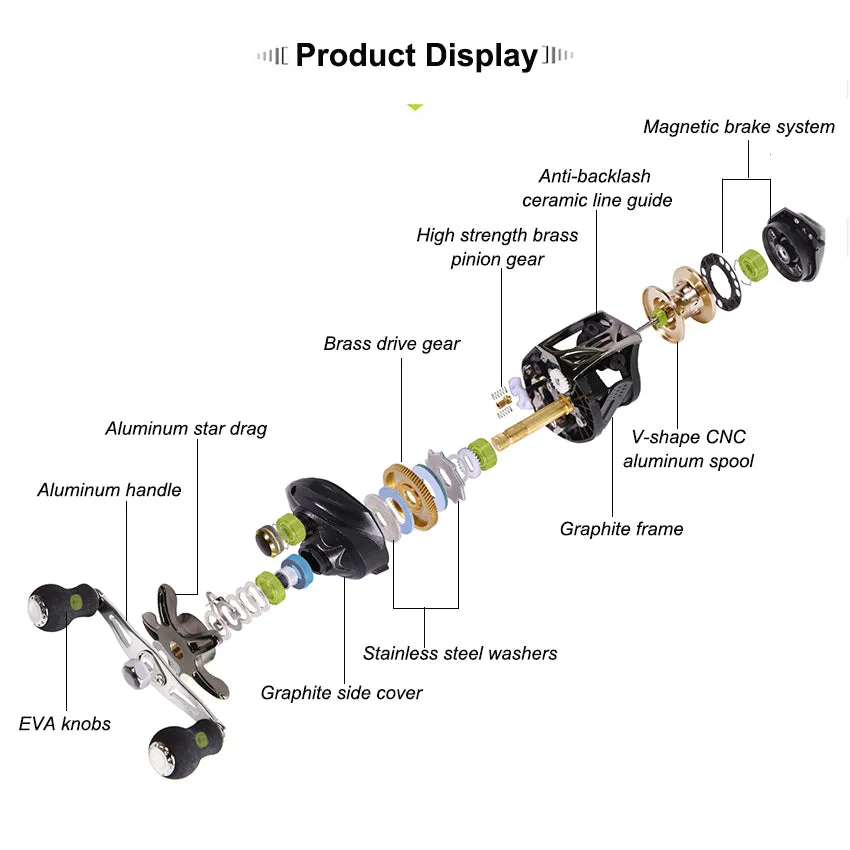 8BB 7.0:1 Baitcaster Reel Low Profile Baitcasting Fishing Reel