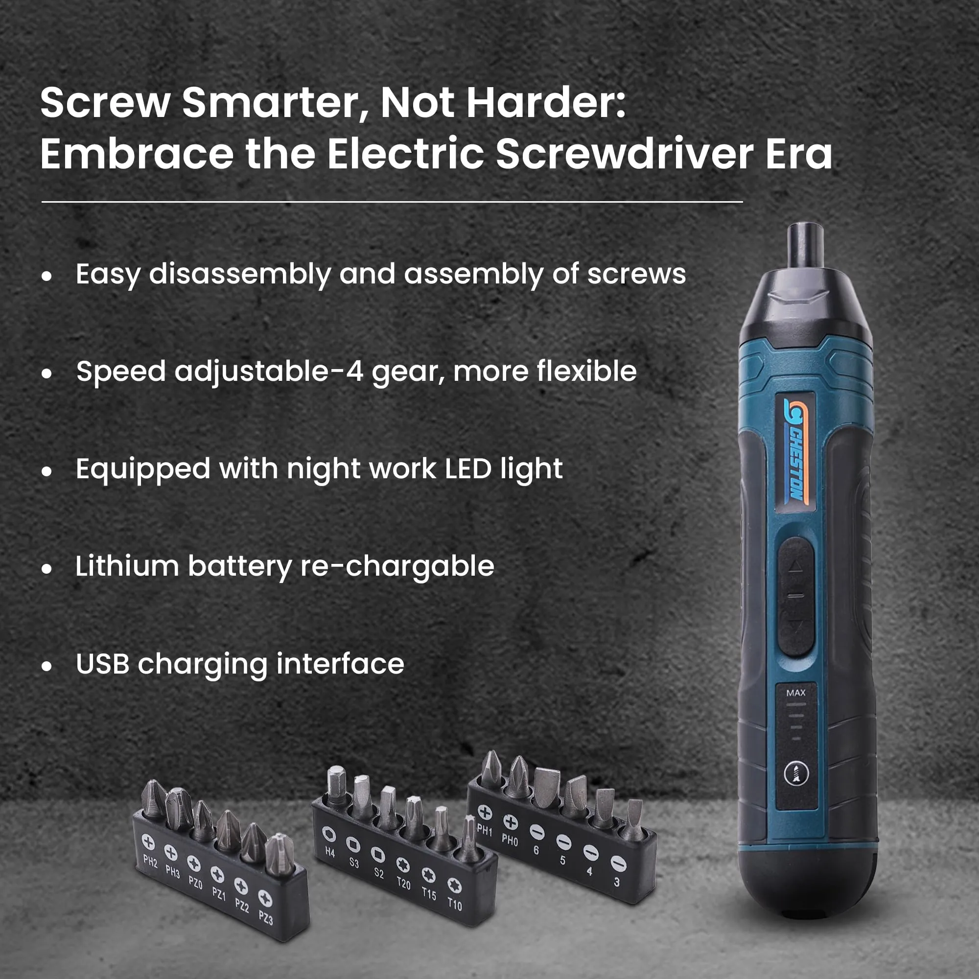 Cheston Cordless Electric Screwdriver Machine with Bits | Battery Powered (1500 MAH) with LED Light I Torque 5 NM I Home & DIY Use, 1 Year Warranty I 20 Bits with Magnetic Bit Holder
